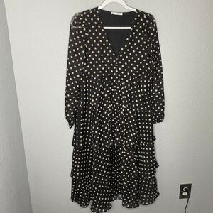 R. Vivimos Black Polka Dot Ruffled Dress Size Medium